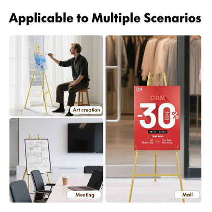 GRENTY 57.5" Gold Easel Stand for Wedding Sign, Heavy Duty Metal Display Stand, 4-Tier Height Adjustable Easel for Art, Paintings, Welcome Signs, Posters, and Décor, Simply Assembly Required