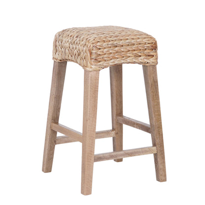 JONATHAN Y Maui Coastal Woven Water Hyacinth Counter Stool, Mango Wood Frame, 26" Backless Counter Stool for Kitchen Island with Integrated Footrest, Fully Assembled, Coastal, Natural CSL1101B