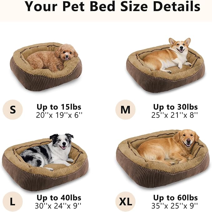Dog Beds for Small Medium Large Dogs & Cats. Washable Pet Bed, Orthopedic Dog Sofa Bed, Soft Calming Sleeping Warming Puppy Bed (Brown, Small-(20’’x 19’’x 6’’))