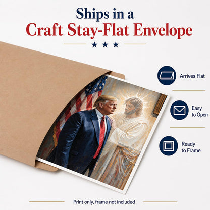 The Grace of God: Jesus & Trump Inspirational Painting 11x14 Unframed Poster - Religious Art Faith Leadership MAGA American Flag Patriotic Artwork for Home Office, Living Room, Conservative Christians