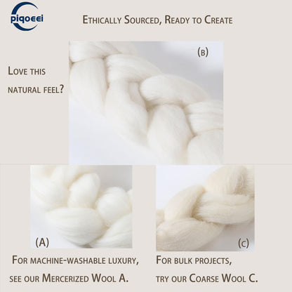 Merino Wool Roving Top for Spinning and Felting - 100% Natural Undyed, Soft Fine Wool for Needle Felting, Knitting, Dyeing (1lb)