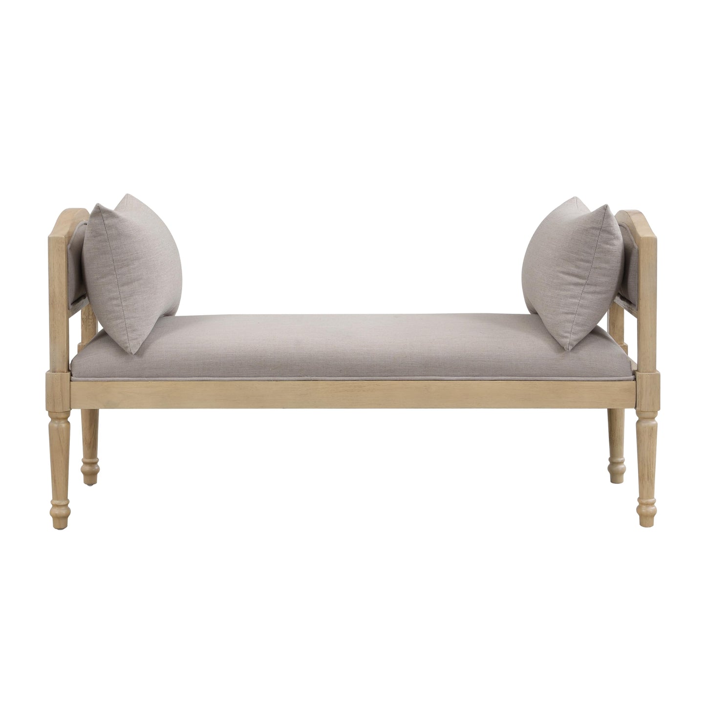 Christopher Knight Home Upholstered Bench with Turned Wood Legs and Side Cushions, Farmhouse Accent Bench, Solid Wood Frame Entryway End of Bed Bench, Greige Cushion and Finish