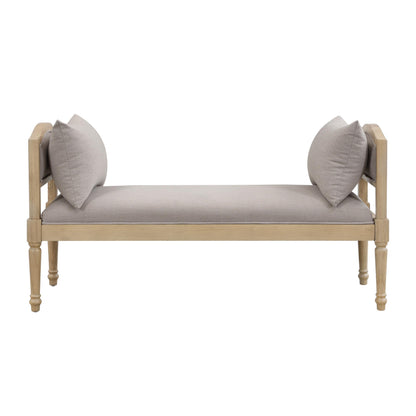 Christopher Knight Home Upholstered Bench with Turned Wood Legs and Side Cushions, Farmhouse Accent Bench, Solid Wood Frame Entryway End of Bed Bench, Greige Cushion and Finish