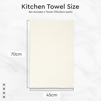 Encasa XO Kitchen Dish Towels Set | Solid Off White | Waffle Weave and Flat