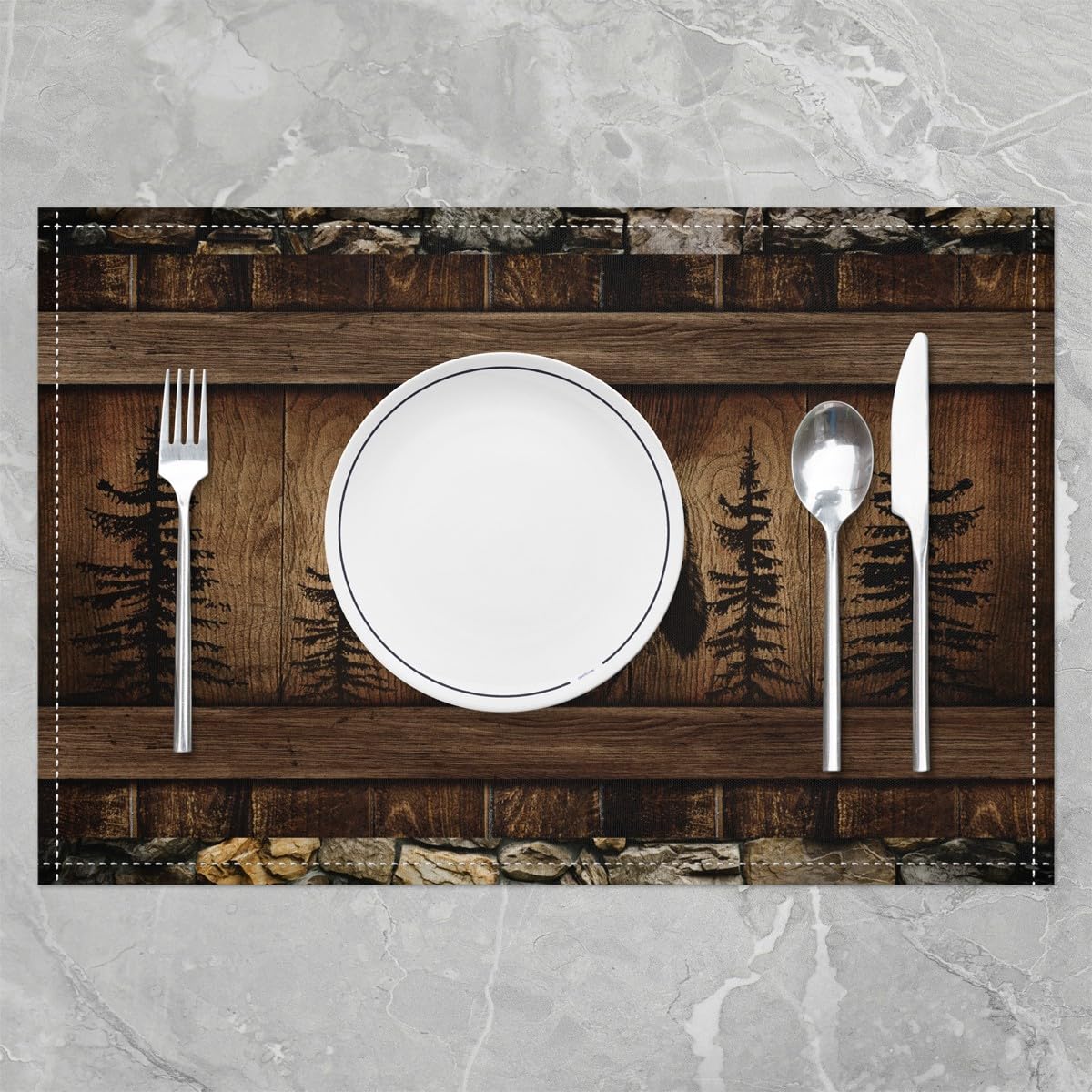 Erosebridal Black Wolf Set of 4 Place Mats 12x18 Inch,3D Wildlife Wolf Table Mats for Kids Boys Girls,Brown Vintage Wooden Placemats,Jungle Safari Animal Waterproof Placemats for Kitchen