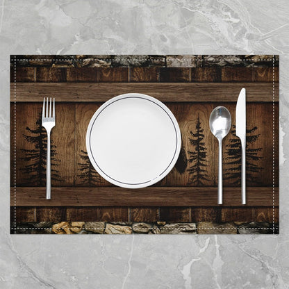 Erosebridal Black Wolf Set of 4 Place Mats 12x18 Inch,3D Wildlife Wolf Table Mats for Kids Boys Girls,Brown Vintage Wooden Placemats,Jungle Safari Animal Waterproof Placemats for Kitchen