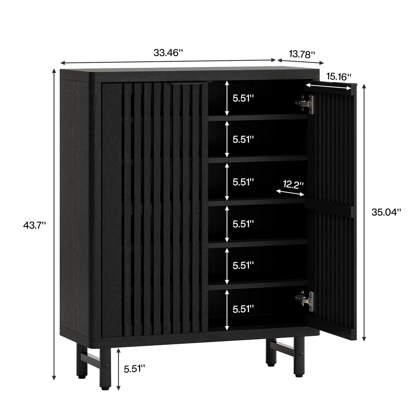 Tribesigns 6-Tier Shoe Cabinet with Louvered Doors, Large Wooden Shoe Storage Cabinet with Adjustable Shelves, Modern Freestanding Shoe Organizer Cabinet for Entryway, Hallway (Black)