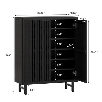 Tribesigns 6-Tier Shoe Cabinet with Louvered Doors, Large Wooden Shoe Storage Cabinet with Adjustable Shelves, Modern Freestanding Shoe Organizer Cabinet for Entryway, Hallway (Black)