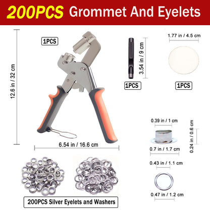 Heavy Duty Grommet Kit,200 pcs 3/8 Inch 10mm Grommets. Eyelet and Grommet Tool Kit for DIY Tarp Ring Repair and Installation for Tarp, Fabric, Banner, Canvas, Leather, Tents, Vinyl, Punching Machine