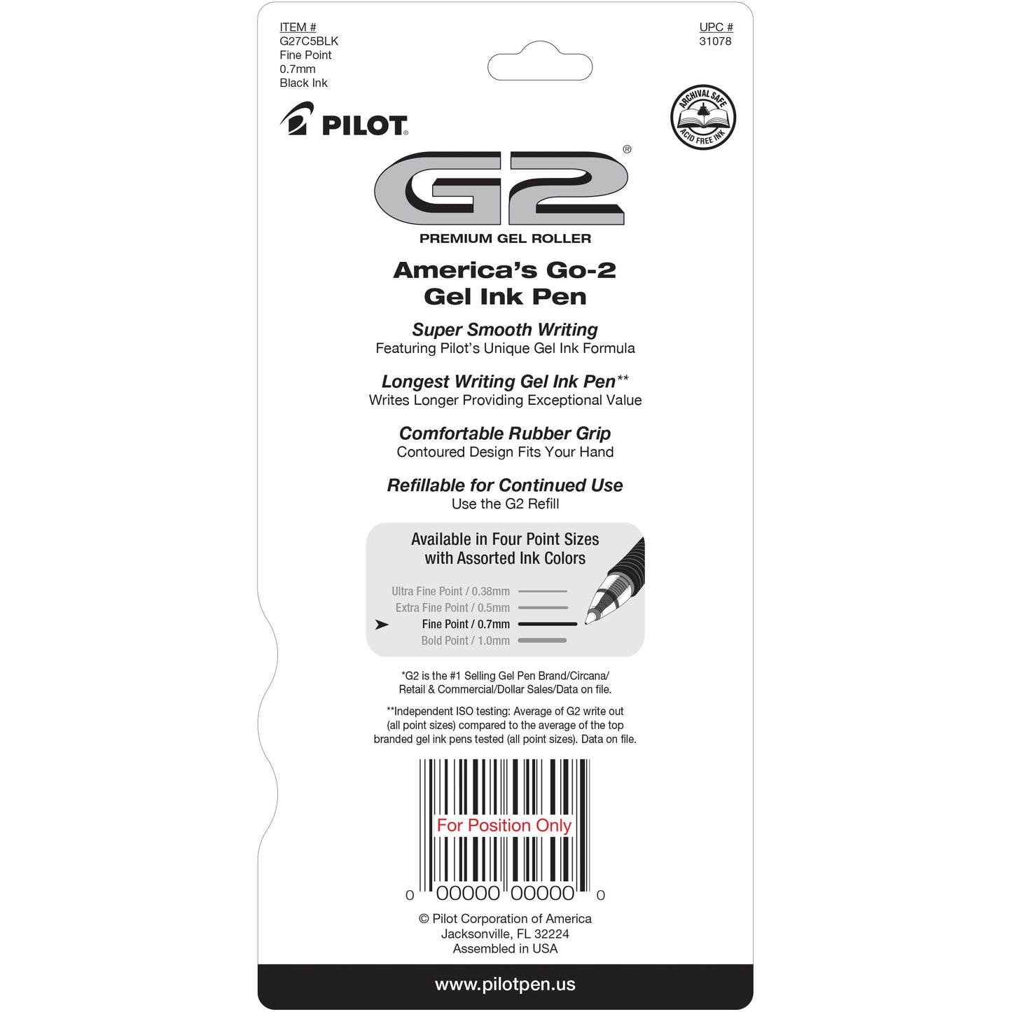 Pilot G2 Premium Gel Roller Pens 0.7, Fine Point Smooth Writing Pens Black, Pack of 5