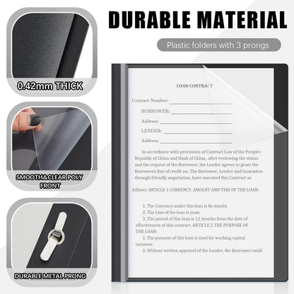 Teling 72 Pack Clear Front Report Covers Bulk Business Report Covers Plastic Presentation Folders Resume Portfolio Folder Paper Binder with 3 Prongs for Presentation Document School Office (Black)