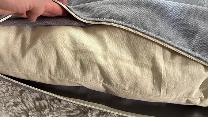 Natural Cotton Canvas Dog Bed – Raw Cotton Filled Pet Cushion Insert, Breathable Eco-Friendly Dog Mattress, Durable Washable Cover with Zipper (Blue Gray, Small 36"x22"x3")