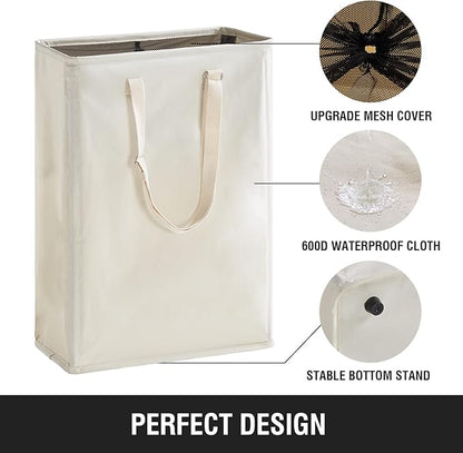 Slim Laundry Hamper with Adjustable Long Handles, 45L Small Laundry Baskets
