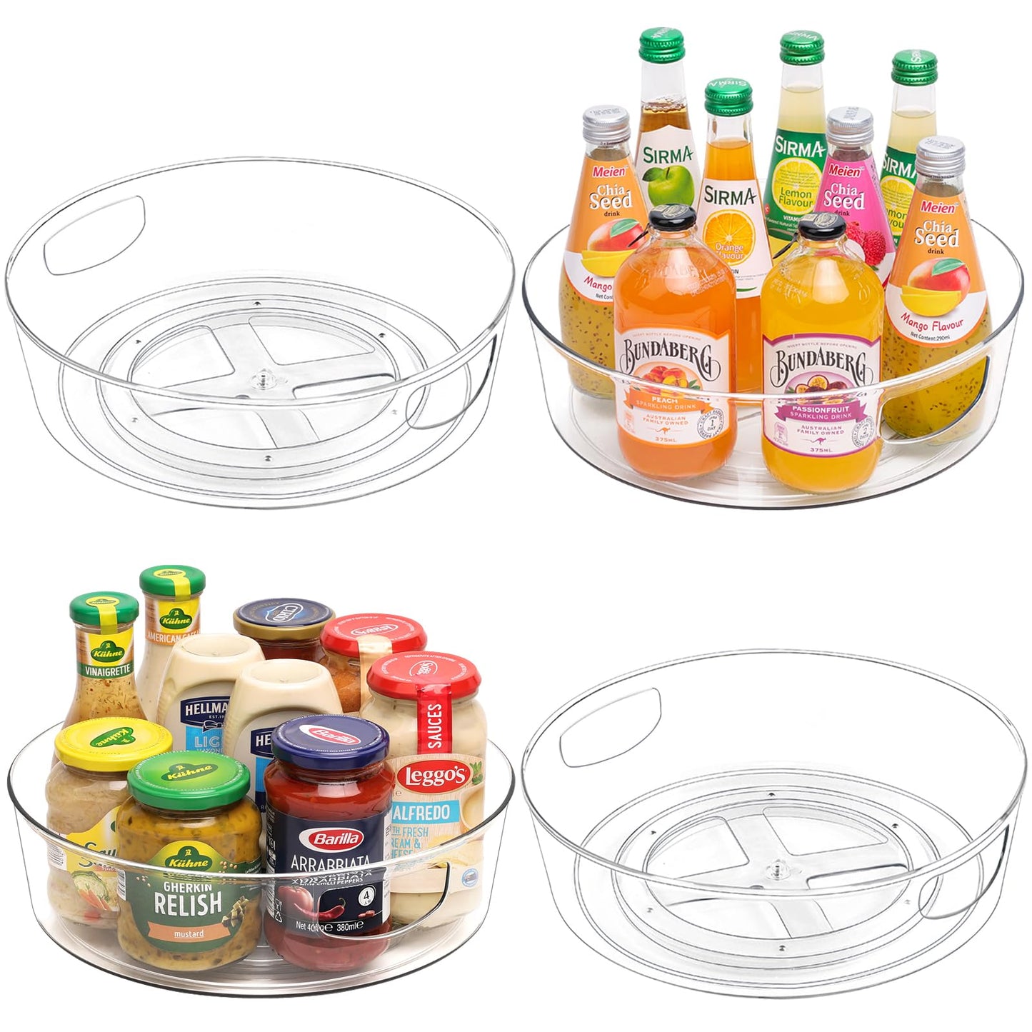 4 Pack Lazy Susan Organizer for Cabinet, Upgraded 11.5" Clear Turntable Organizer with Handles and Raised Edge, Rotating Lazy Susan Spice Storage for Kitchen, Pantry, Refrigerator, Bathroom, Table