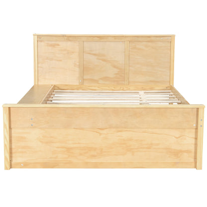 Merax Classic Wooden Platform Bed with Trundle Bed and Storage Cabinet, Full Storage Bed Frame with Headboard for Bedroom, Guest Room,No Box Spring Needed,Easy Assemble, Natural