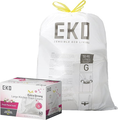 EKO 21 Gallon / 50-90 Liter, Extra-Strong Garbage Bags, Fresh Floral Scent
