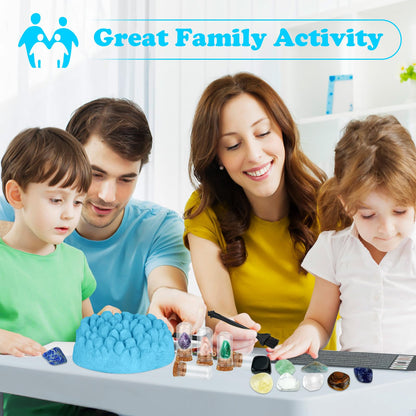 Gemstone Dig Kit (Unique Shape),Great STEM Science Kit for Kids- Excavate Your Own 16 Real Gemstones,Educational DIY Toys,Gem Digging Kit,Archaeology Geology Gifts for Boys & Girls Ages 6+