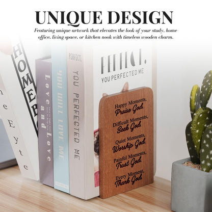 Christian Book Ends, Religious Book Ends, Christian Gifts for Women Men, Novelty Bookends Unique, Heavy Duty Wooden Bookends for Shelves Decorative(1 Pair, 4.72x6.69 Inches) - Moment