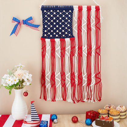 ORIGACH Macrame Independence Day Wall Hanging Kit American Flag Patriotic Decor Macrame Kit for Beginners Adults with Step by Step Tutorial Instruction Fourth of July Ornaments