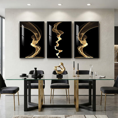3 Piece Large Framed Abstract Wall Art for Living Room, Black and Gold Modern Artwork for Walls, Contemporary Luxury Bright Style Pictures Prints Paintings for Hallway Office Wall Decor 24x36 Inch