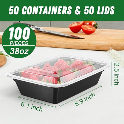 50 Pack 38 oz Meal Prep Containers Reusable