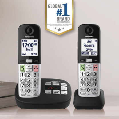 Panasonic Cordless Phone, Easy to Use with Large Display & Big Buttons, Flashing Favorites Key, Flashlight, Call Block, Volume Boost, Talking Caller ID, House Phones, 2 Cordless Handsets - KX-TGU432B