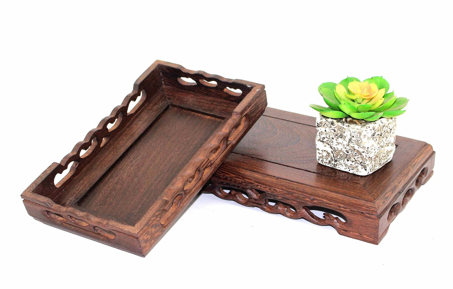 GOLDY&WENDY Rectangular Wooden Base Solid Wood Carved Teapot Pot Plant Table Lamp Fish Tank Display Stand Home Decor Pedestal