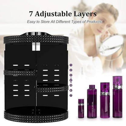 Awenia Makeup Organizer 360-Degree Rotating, Adjustable Makeup Storage, 7 Layers Large Capacity Cosmetic Storage Unit, Fits Different Types of Cosmetics and Accessories, Plus Size(Black)