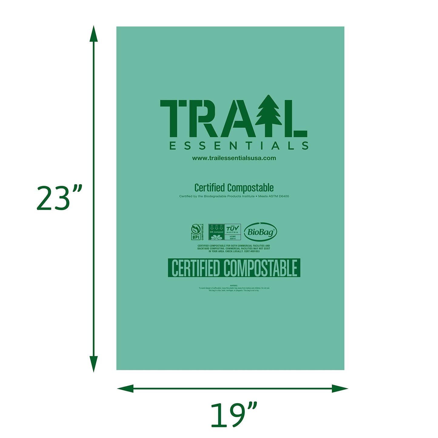 Trail Essentials 25 Count Biodegradable Toilet Bags, 5 Gallon Capacity, Convenient Carry Case