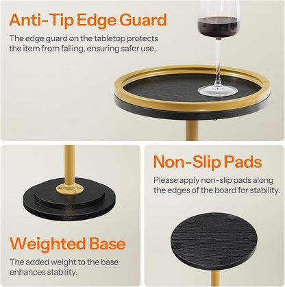 HOOBRO Small Round Side Table, Drink Table, Coffee Martini Table with Pedestal Accent for Small Spaces in Living Room, Bedroom, Sofa Couch, Black and Gold DB168BZ01