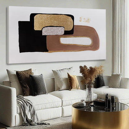 Framed Neutral Abstract Wall Art for Living Room Black and Gold Pictures Wall Decor Geometric Block Art 29"x 58" Big Painting for Bedroom Office