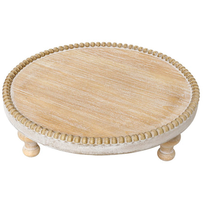 SwallowLiving Rustic Round Wood Tray Riser Farmhouse Pedestal Stand With Beaded Edge for Decor Wooden Finish Cupcake Display for Cakes and Decorative Items 11.8 inches