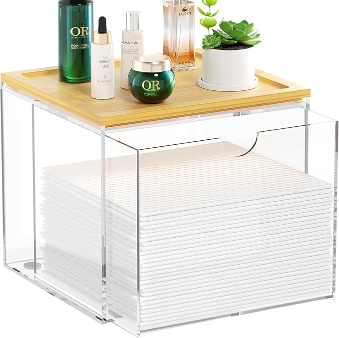 VITVITI Drawer Disposable Face Towel Holder Box, Acrylic Facial Towel Container