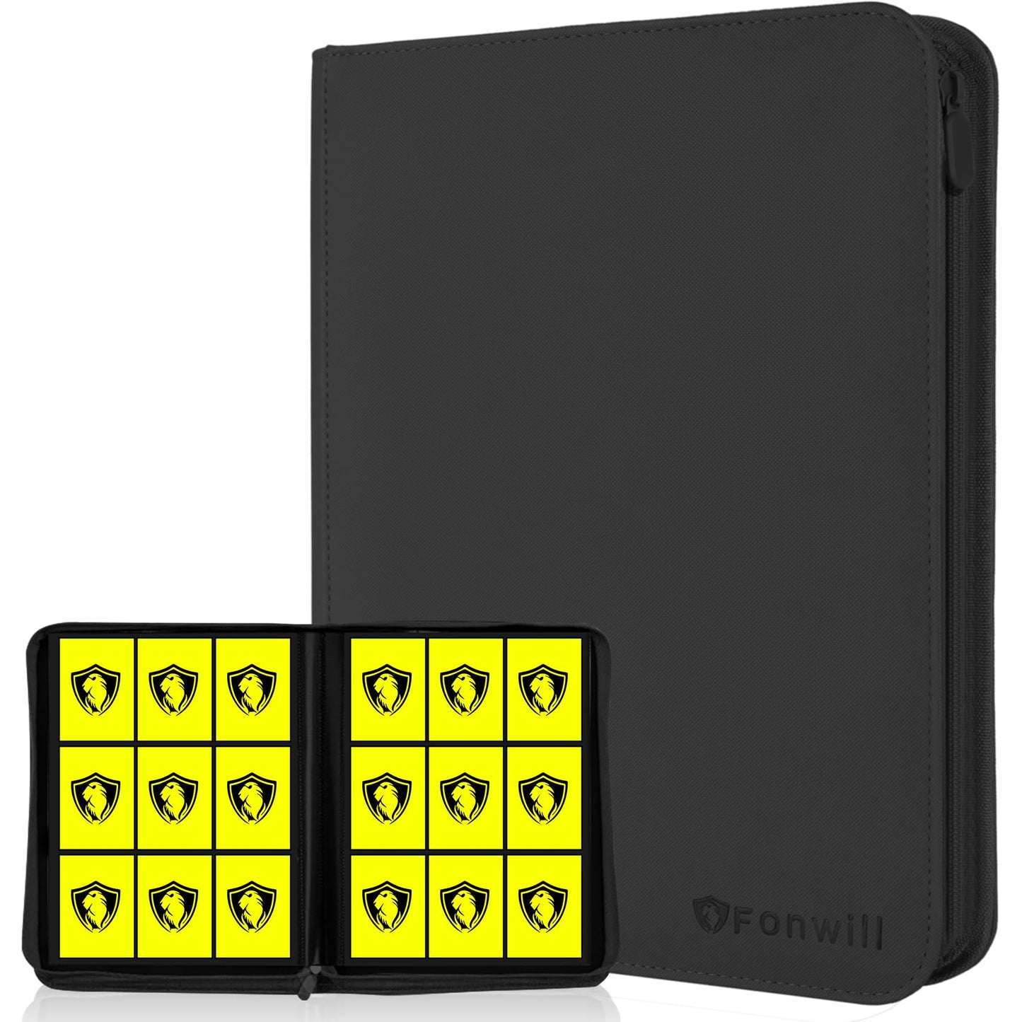 Trading Card Binder 9 Pocket, 360 Pockets Trading Card Holder Book, Premium PU Cover Zip Folder Binder, Side Loading Carrying Case Binder Album for TCG, MTG,Sports Cards, Game Cards (Black)