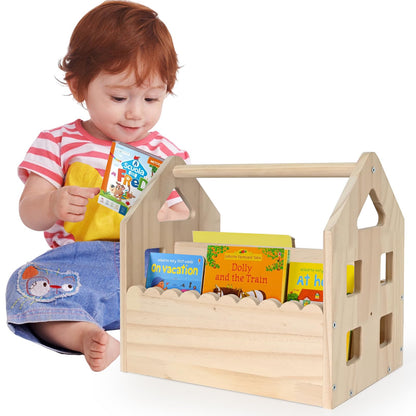 ElasignShopo Double-Sided Montessori Scalloped Bookshelf for 1-5 Years, Nursery Cute Storage for Books, House Shape Wooden Nursery Small Bookshelf, Room Furniture, Baby Bookcase 12 * 11.6 * 7.9"