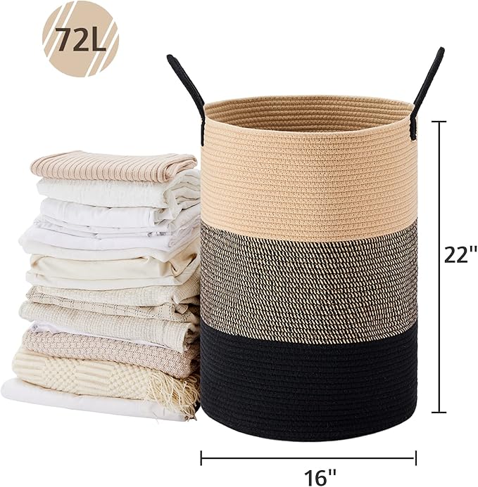 VIPOSCO Large Laundry Hamper, Tall Woven Rope Storage Basket