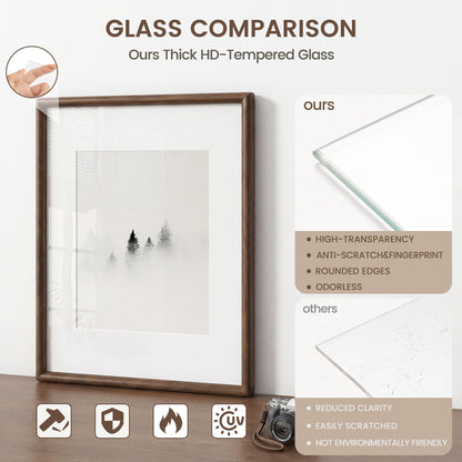 9x12 Picture Frame, USA-Sourced Natural Walnut Wood Photo Frame with Tempered Glass, Handcrafted Rounded Corner 9 x 12 Wooden Frame Matted to 6x8 Photos, Wall or Tabletop Display