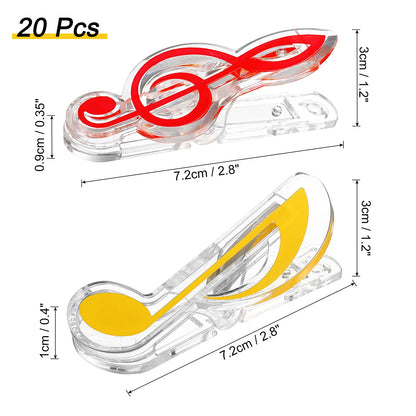 PATIKIL Music Note Clips, 20pcs Music Paper Clip Holder, Plastic Music Book Clip Bookmarks Stationery Clips for Paper Book Music Invitation Card Notebook