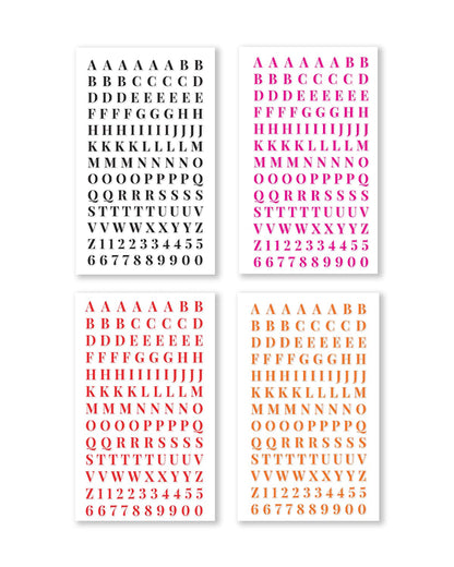 Rongrong Alphabet Collection Sticker Book for Planners, Journals, Scrapbooks – Letters in Multiple Fonts, Sizes & Styles – Perfect for Personalizing Tabs, Labels & Creative Projects - 25 Pages