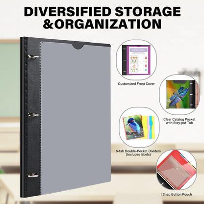 WOT I Telescoping Project Organizer, Refillable Binder with Dividers and Pockets, 13 Pocket Folders, 1 Inch 3 Ring Binder, Black