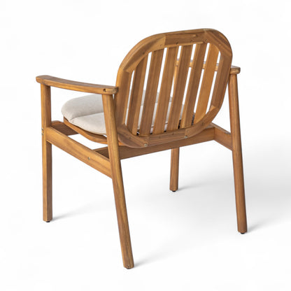 Christopher Knight Home Meja Acacia Wood Outdoor Dining Chair Set of 2 with Cushion, Wooden Patio Dining Armchair Set, Outdoor Kitchen Side Chair, Patio Furniture Set, Teak+Beige