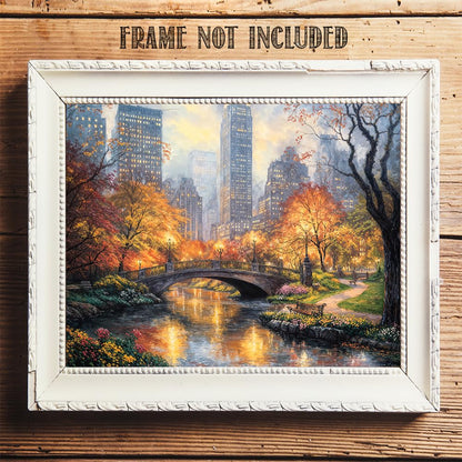 Autumn In Central Park Painting - 11x14 Unframed Poster Cityscape Wall Art, New York City Fall Decor, Urban Landscape, Scenic Park, Romantic City, Skyscrapers, Nature, Tranquil Condo & Apartment Décor