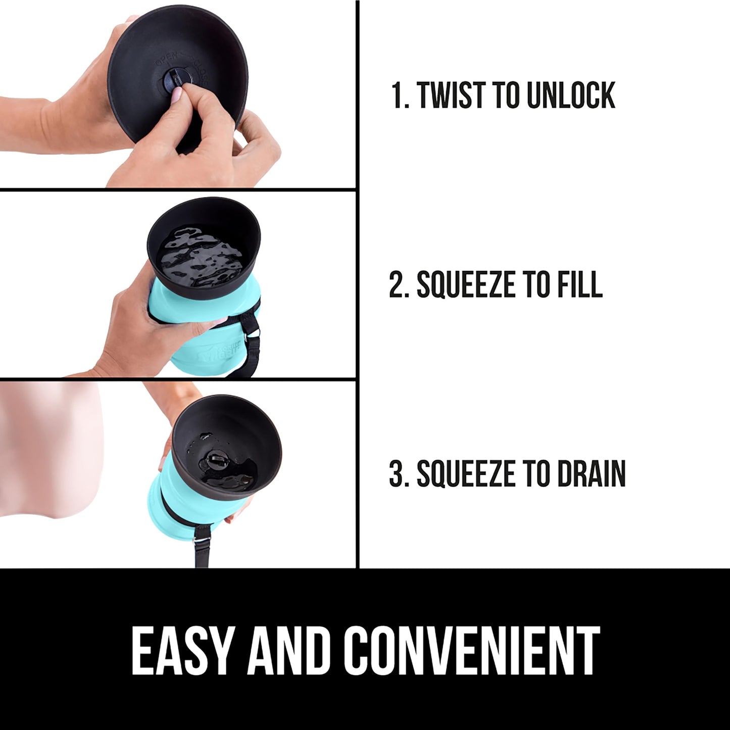 GORILLA GRIP Dog Water Bottle, Portable Water Bowl Dispenser for Dogs, 20 oz Leak Proof Pet Travel Squeeze Bottles, Food Grade Silicone, to Go Puppy Essentials, Hiking Camping Trip Accessories, Black
