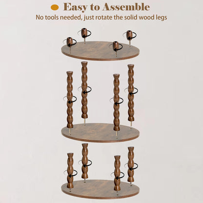 3-Tier Oval Side Table with Solid Wood Legs, Small End Table with Storage Shelves for Living Room Bedroom, Modern Night Stand Accent Table for Small Spaces, Easy Assembly