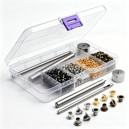 2mm Mini Metal Eyelets Grommet Kit with 3PCS Install Tools, for Leather Clothes Bags Shoes DIY Crafts