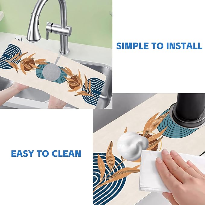 Abstract Blue Minimalistic Sink Faucet Absorbing Mat Sink Splash Guard Faucet