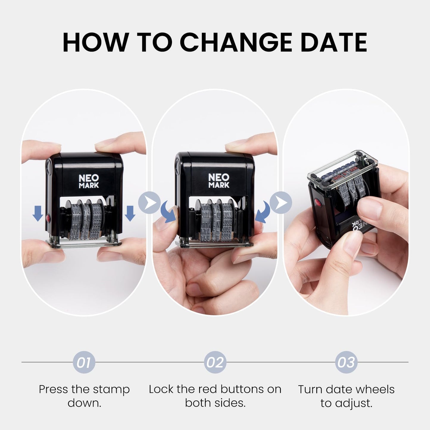 NEO MARK Large Self-Inking Date Office Stamp with Received Blue Ink & Date Red Ink, 12-Year Adjustable Rubber Dater, Ideal for Documents, Business & Accounting - with an Extra Refill Ink Pad