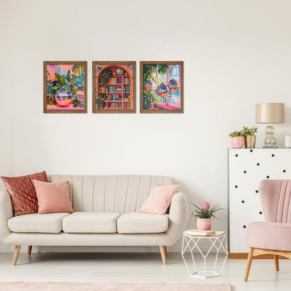 JWVK Trendy Maximalist Pink Diamond Art Kits 3 Pack, Funky Retro Eclectic Disco Ball Aesthetic DIY Diamond Gem Painting Art Kits for Girls Kids Adults Beginners, Preppy Room Decor 10x11.8 Inch