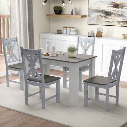 Giantex Retro Wooden Dining Chairs Set of 2, Farmhouse Kitchen Chairs w/Rubber Wood Frame, Elegant Hollowed Backrest, Armless Dining Room Chairs, Rustic Side Chairs for Restaurant, Living Room, Grey