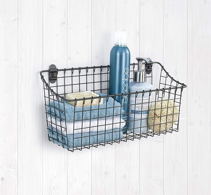 Spectrum Extra Large Wire Wall Mount Storage Basket Industrial Gray, Vintage